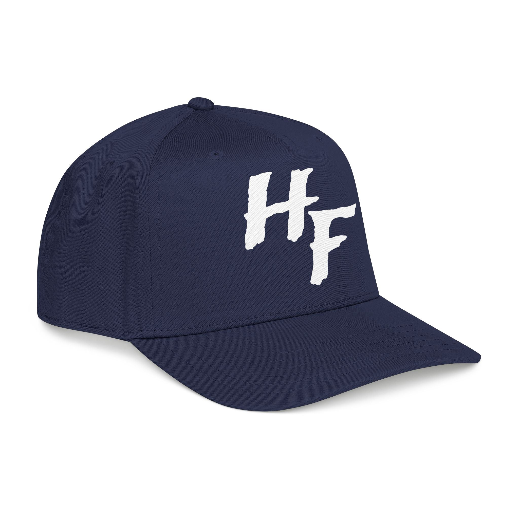 HF Logo Baseball Cap – Casual Athletic Hat with Distressed Brush Script